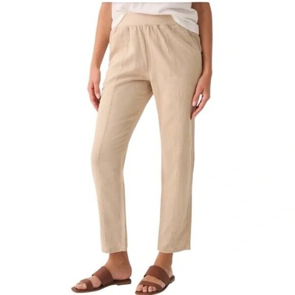 Faherty Khaki Cream Arlie Casual Everyday Pant Tapred Pull On Stretchy S - Picture 1 of 9